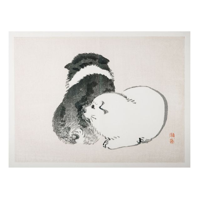 Bilder für die Wand Asiatische Vintage Zeichnung Schwarze und weiße Hündchen