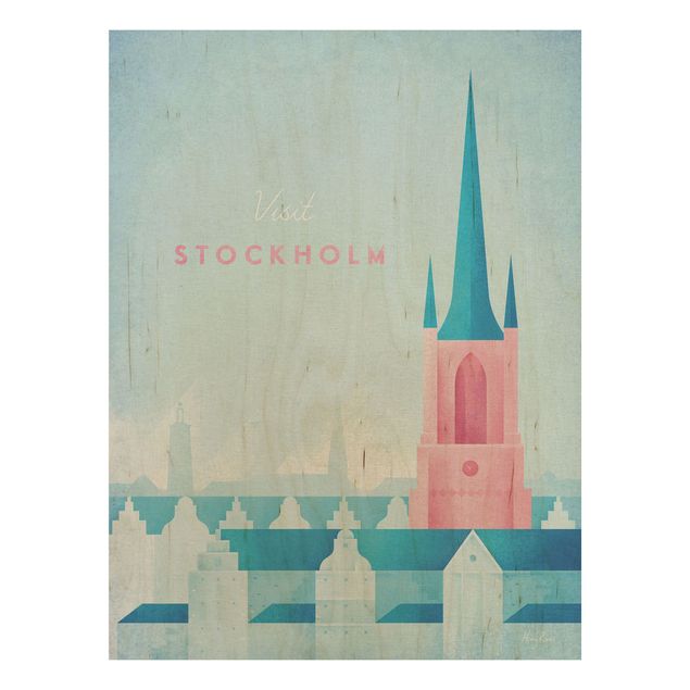 Moderne Holzbilder Reiseposter - Stockholm