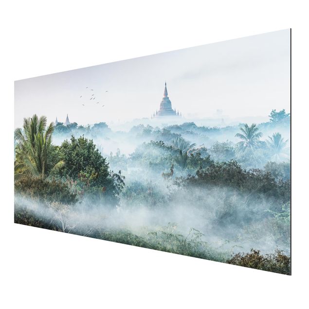 Alu-Dibond - Morgennebel über dem Dschungel von Bagan - Hochformat