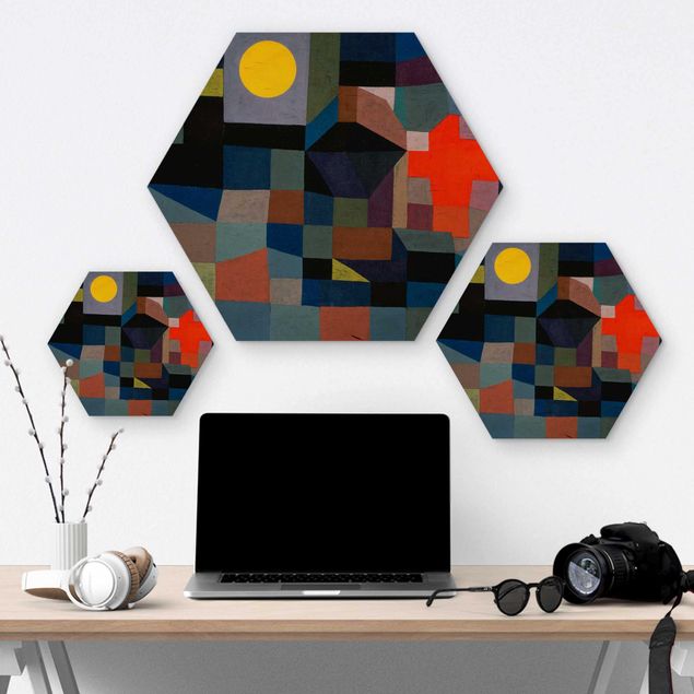 Hexagon Bild Holz - Paul Klee - Feuer bei Vollmond