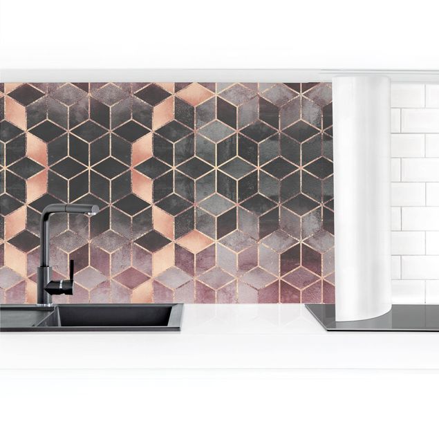 Küchenrückwand Muster Rosa Grau goldene Geometrie II