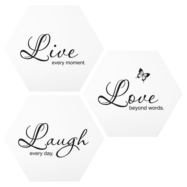 Hexagon Bild Forex 3-teilig - Live Laugh Love