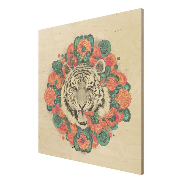 Holzbild - Illustration Tiger Zeichnung Mandala Paisley - Quadrat 1:1