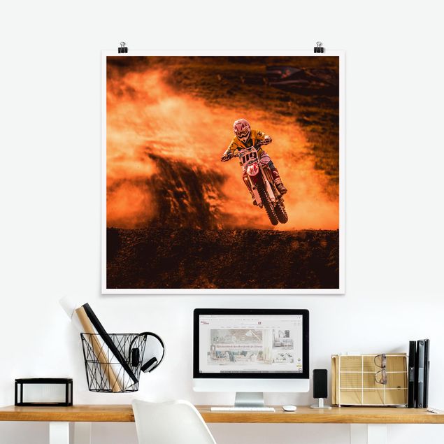 Poster - Motocross im Staub - Quadrat 1:1