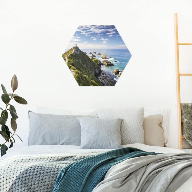 Bilder Hexagon Nugget Point Leuchtturm und Meer Neuseeland