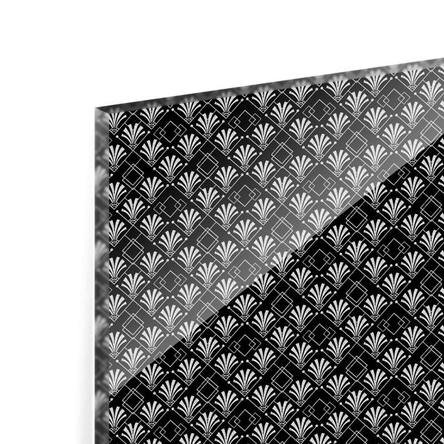 Spritzschutz Glas - Glitzeroptik mit Art Deco Muster auf Schwarz - Querformat 3:2