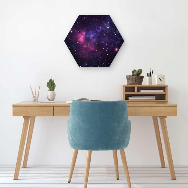 Hexagon Bild Holz - Galaxie