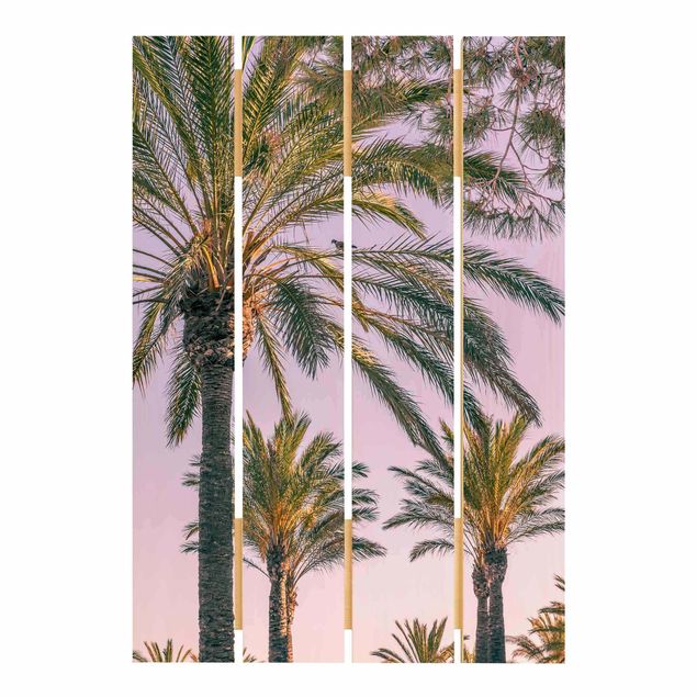 Holzbilder Palmen im Sonnenuntergang