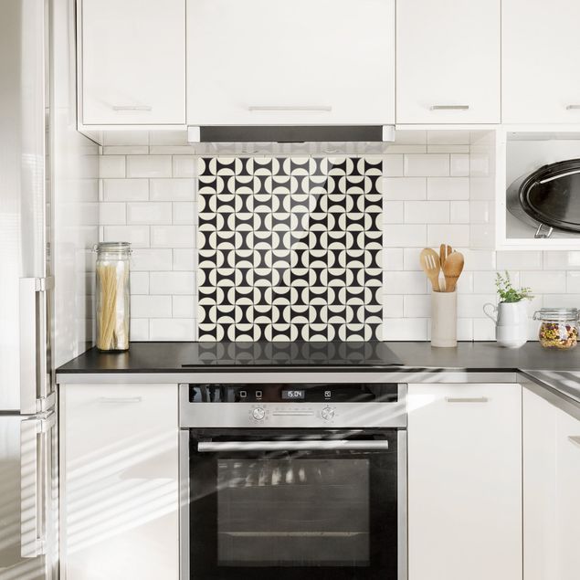 Spritzschutz Küche Fliesenoptik Geometrische Fliesenbögen Sand mit Bordüre
