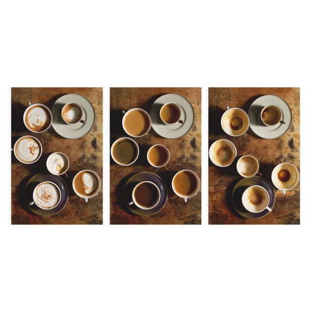 Leinwandbild 3-teilig - Trilogie der Kaffeetassen - Hoch 2:3