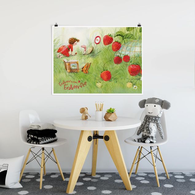 Poster Aquarell Erdbeerinchen Erdbeerfee - Bei Wurm Zuhause