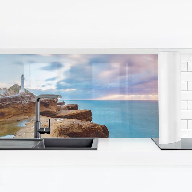 Küchenrückwand Glas Landschaft Neuseeländischer Leuchtturm