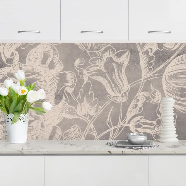 Küchenrückwände Platte Verblühtes Blumenornament I