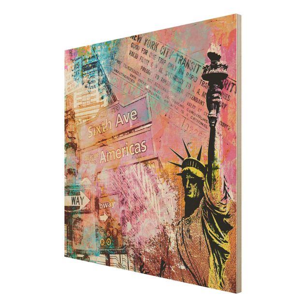Holzbild Skyline Sixth Avenue New York Collage