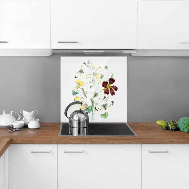 Küchenrückwand Glas Motiv Blumen Britische Schmetterlinge II