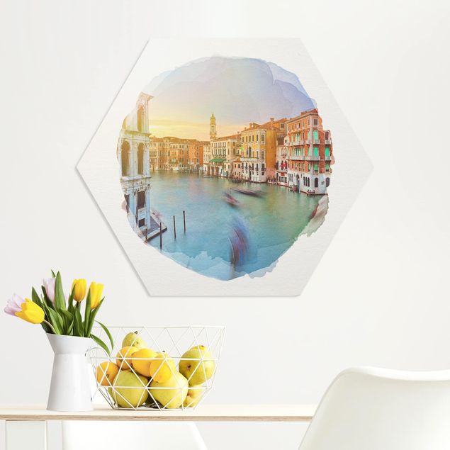 Forex Bilder Wasserfarben - Canale Grande Blick von der Rialtobrücke Venedig