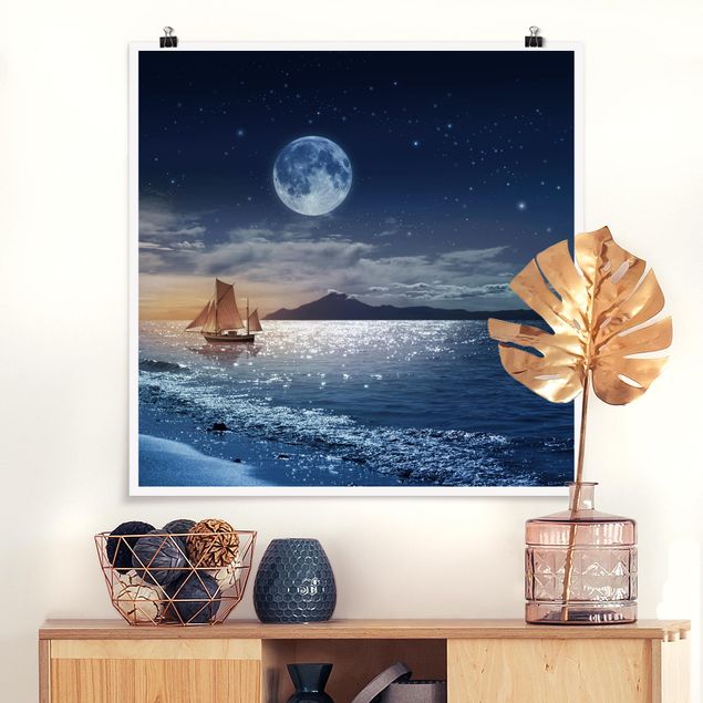 Poster - Moon Night Sea - Quadrat 1:1