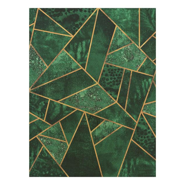 Holzbild - Dunkler Smaragd mit Gold - Hochformat 4:3