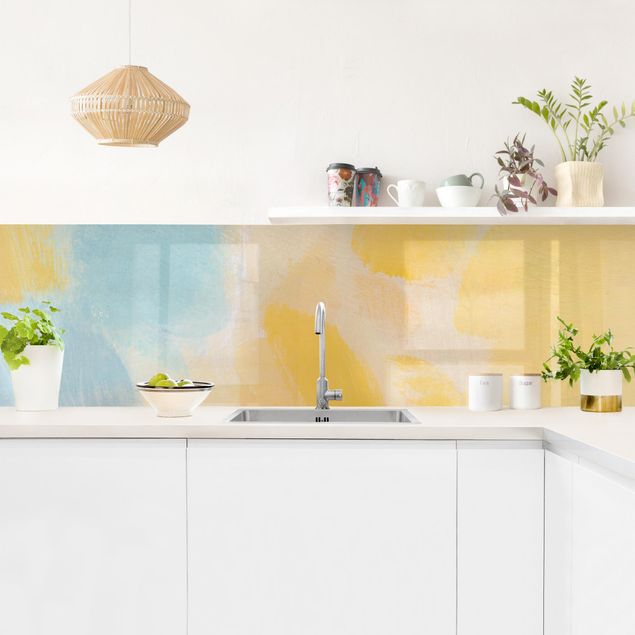 Küchenrückwände selbstklebend Frühlingskomposition in Gelb und Blau