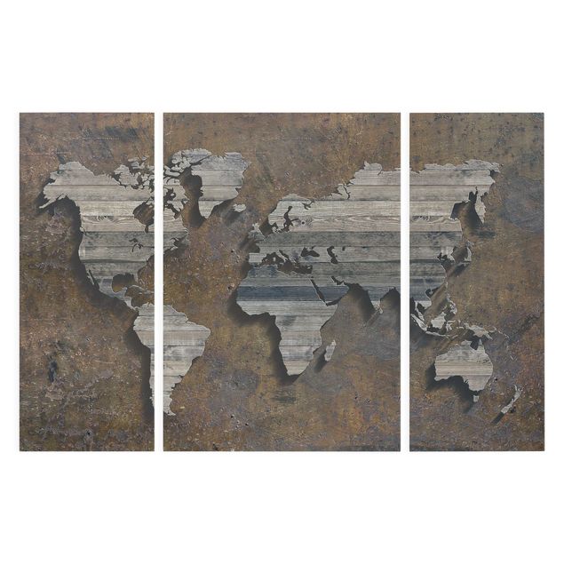 Bilder auf Leinwand Holz Rost Weltkarte