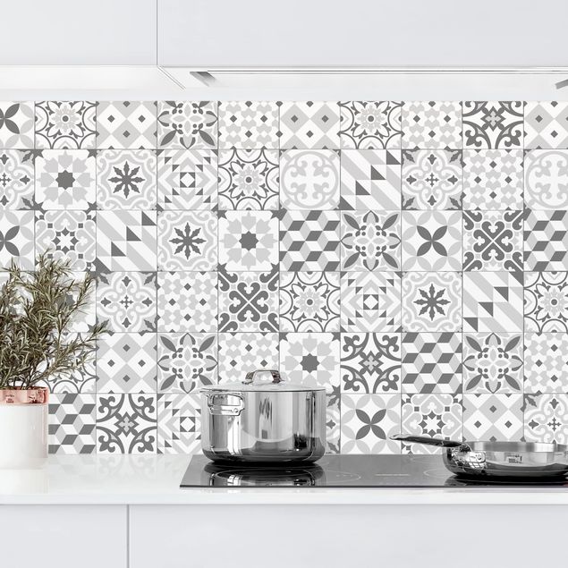 Küchenrückwände Platte Geometrischer Fliesenmix Grau