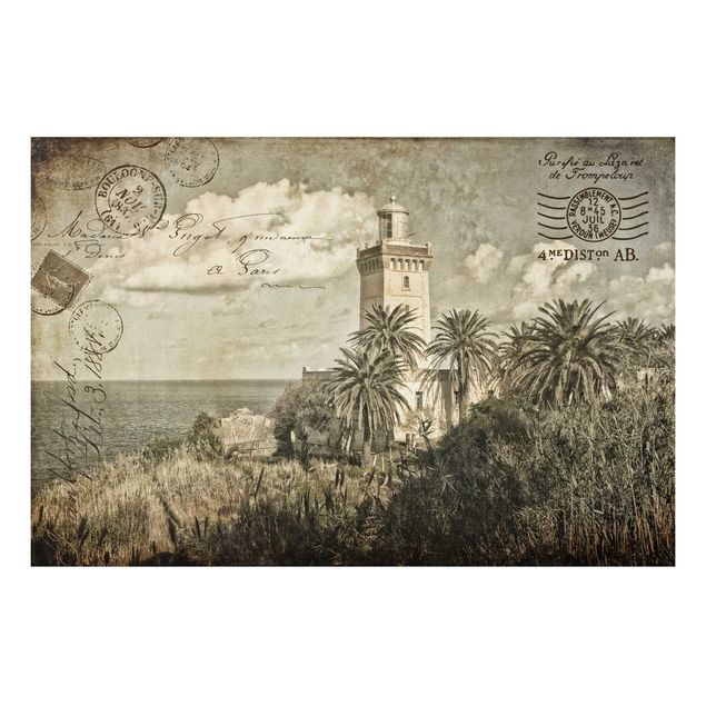 Bilder für die Wand Vintage Postkarte mit Leuchtturm und Palmen