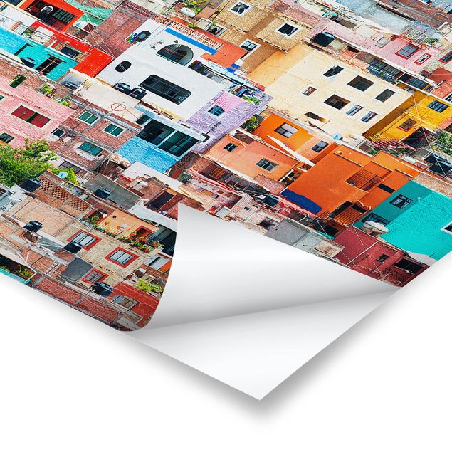 Poster - Farbige Häuserfront Guanajuato - Hochformat 3:2