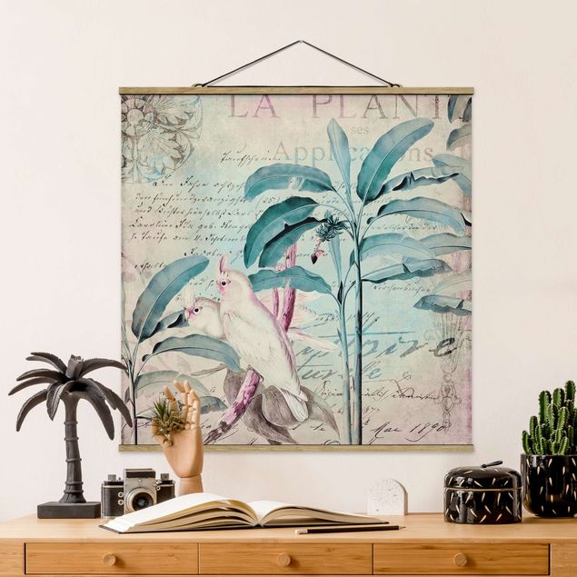 Wandbilder Tiere Colonial Style Collage - Kakadus und Palmen