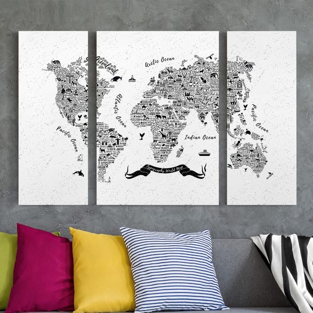 Wandbilder Tiere Typografie Weltkarte weiß
