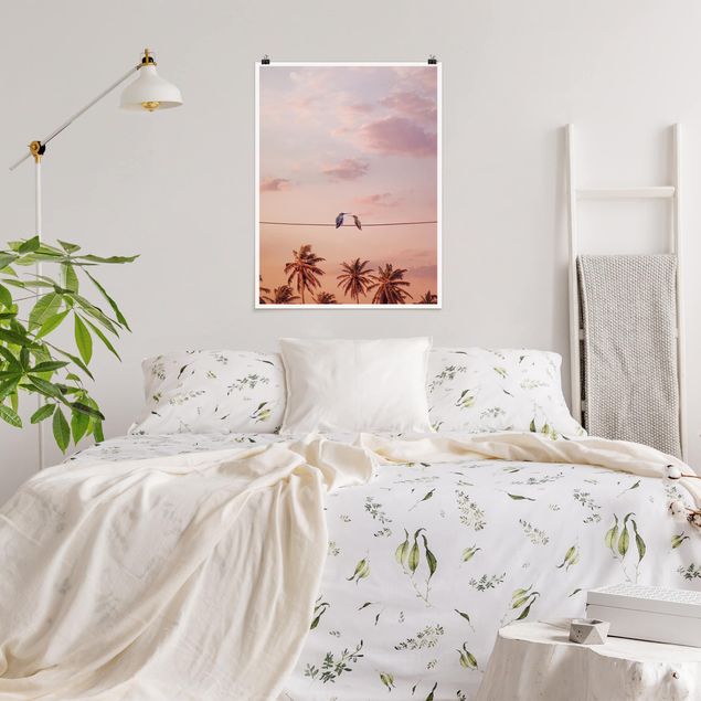 Kunstdrucke Poster Sonnenuntergang mit Kolibris
