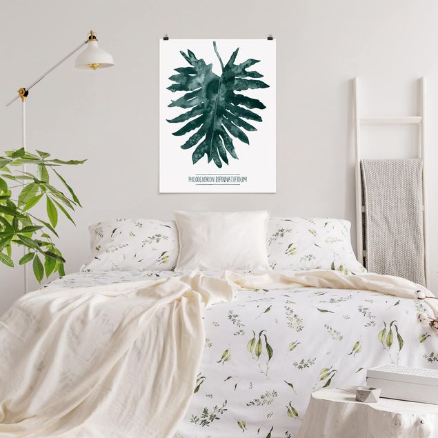 Poster Aquarell Smaragdgrüner Philodendron Bipinnatifidum
