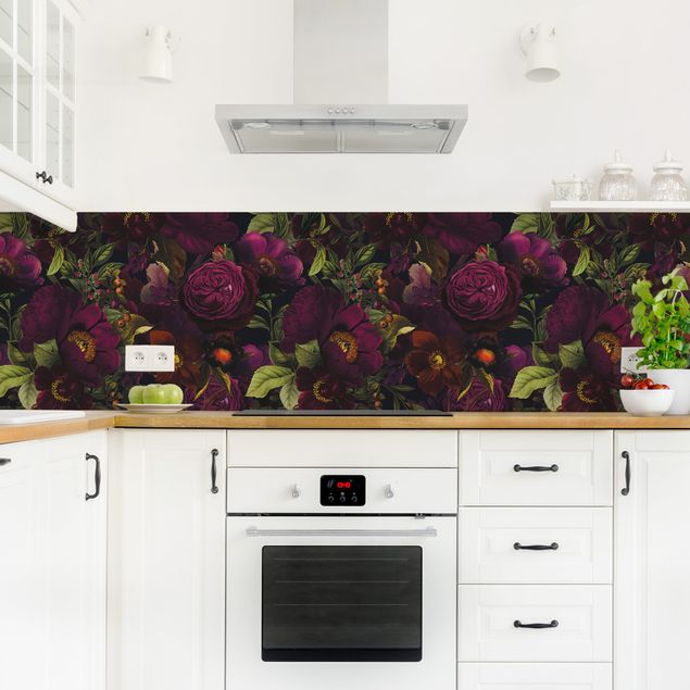 Küchenrückwand Muster Lila Blüten Dunkel I