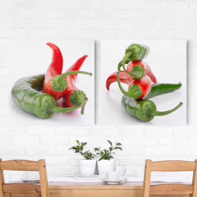 Wandbilder Rote und grüne Peperoni