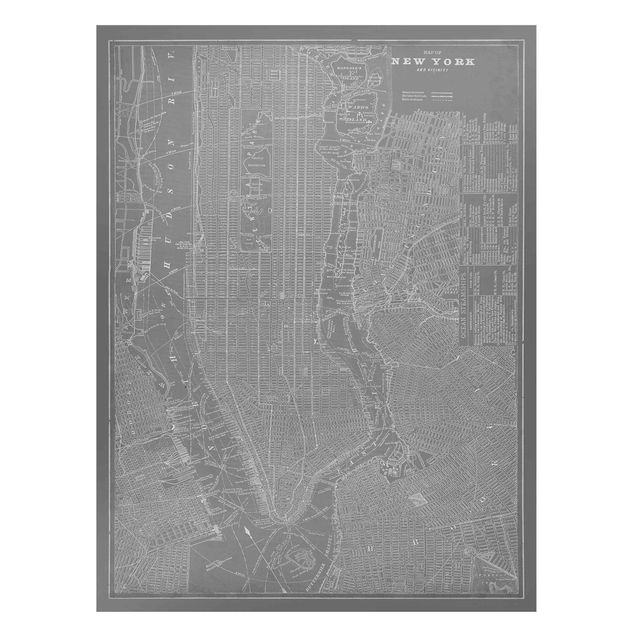 Magnettafel Skyline Vintage Stadtplan New York Manhattan