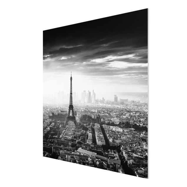 Forex Fine Art Print - Der Eiffelturm von Oben Schwarz-weiß - Quadrat 1:1