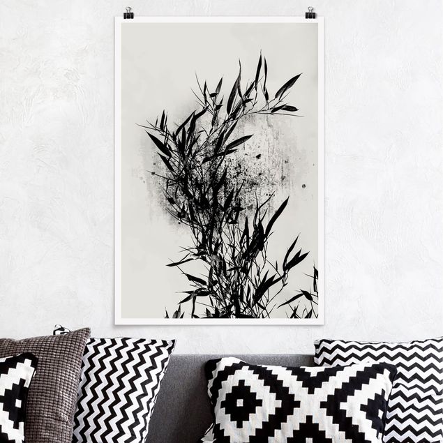 Kunstkopie Poster Grafische Pflanzenwelt - Schwarzer Bambus