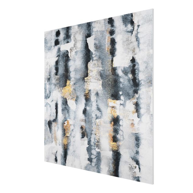 Forex Fine Art Print - Abstraktes Aquarell mit Gold - Quadrat 1:1