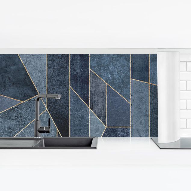 Küchenrückwand Muster Blaue Geometrie Aquarell
