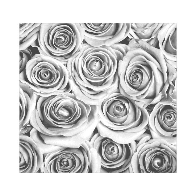 Duschrückwand - Vintage Rosen Schwarz-Weiß