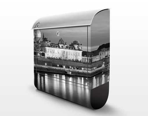 Briefkasten - Dresden Canaletto Blick bei Nacht II - Wandbriefkasten Grau