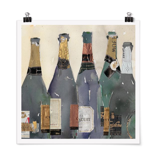 Poster Aquarell Entkorkt - Champagner