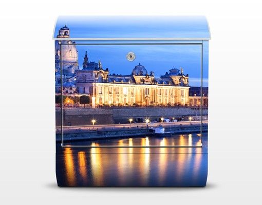 Briefkasten mit Zeitungsfach - Dresden Canaletto-Blick bei Nacht - Wandbriefkasten