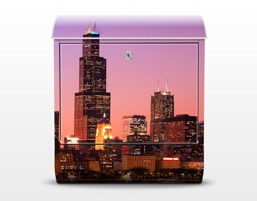 Briefkasten mit Zeitungsfach - Chicago Skyline - Wandbriefkasten