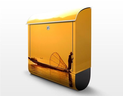 Wandbriefkasten - Fischer im Sonnenaufgang - Briefkasten Gelb