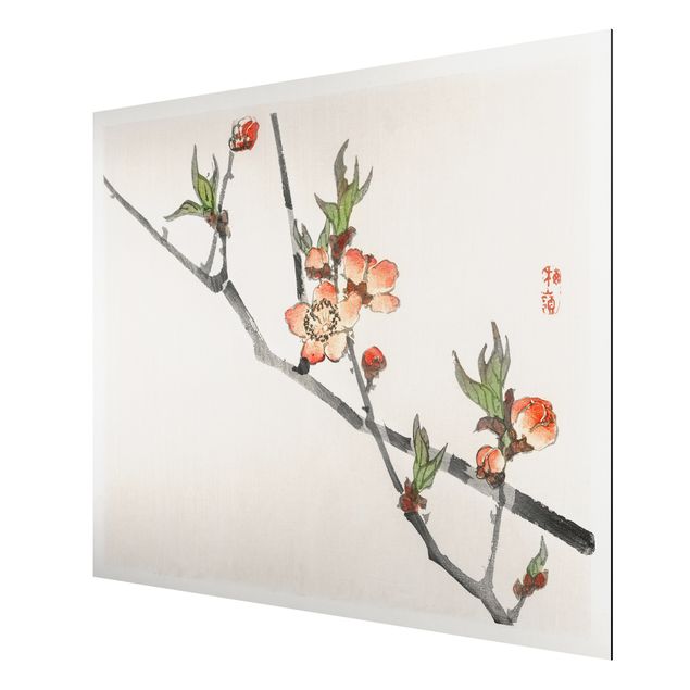 Aluminium Print gebürstet - Asiatische Vintage Zeichnung Kirschblütenzweig - Querformat 3:4