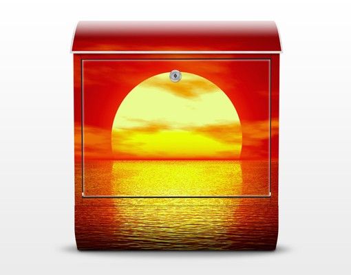 Briefkasten mit Zeitungsfach - Fantastic Sunset - Hausbriefkasten Orange Rot
