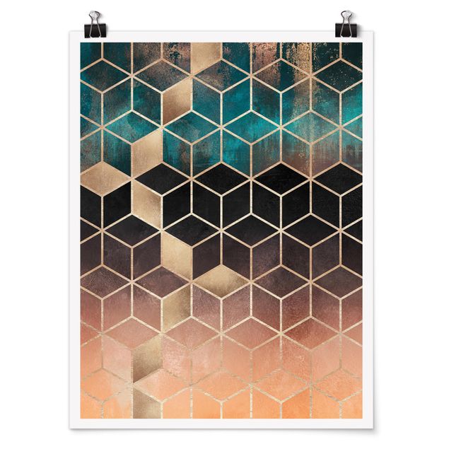 Poster abstrakt Türkis Rosé goldene Geometrie