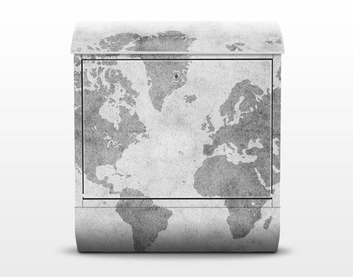 Briefkasten grau Vintage Weltkarte II