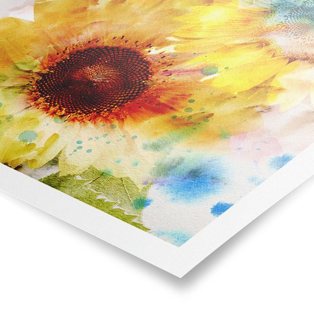 Poster bestellen Aquarell Blumen Sonnenblumen
