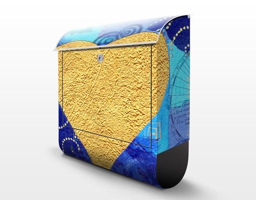Wandbriefkasten - Heart of Gold - Briefkasten Blau
